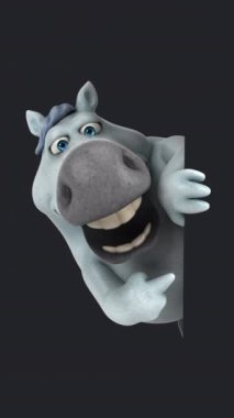 Kartı olan komik bir çizgi film karakteri atı - 3 boyutlu animasyon 