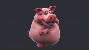 Eğlenceli 3D animasyon çizgi film karakteri, başparmağı havada domuz.