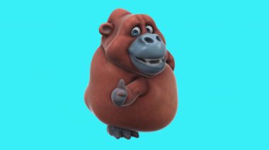 Eğlenceli 3 boyutlu çizgi film karakteri orangutan başparmağı havada