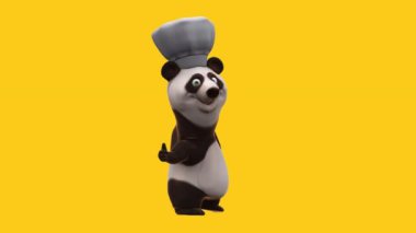 3 boyutlu eğlenceli animasyon karakter panda şefi baş parmağıyla