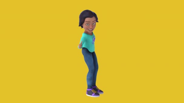 Rolig Tecknad Karaktär Asiatisk Tonåring Flicka Med Tummen Upp — Stockvideo