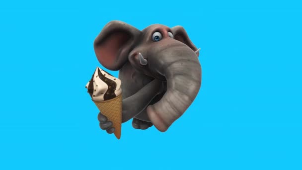 Zabawna Postać Słonia Kreskówki Lodami Animacja — Wideo stockowe