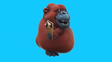 Eğlenceli 3 boyutlu çizgi film karakteri orangutan dondurmalı. 