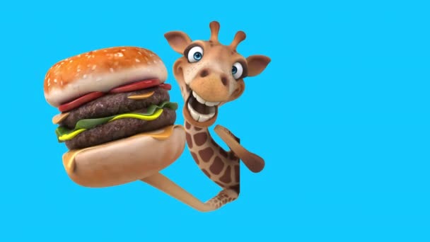 Amusant Animation Personnage Dessin Animé Girafe Avec Hamburger — Video