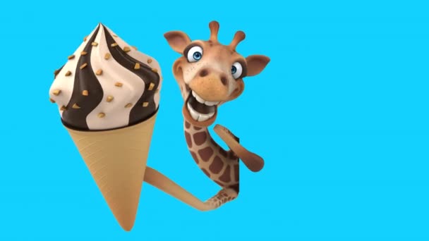 Amusant Animation Personnage Bande Dessinée Girafe Avec Crème Glacée — Video