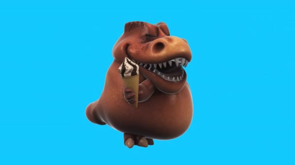 具有冰淇淋的有趣恐龙 3D动画 — 图库视频影像
