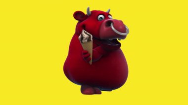 Eğlenceli 3 boyutlu çizgi film karakteri ineği dondurma ile 