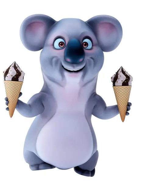 Fun Karakter Kartun Koala Dengan Krim Stok Foto Bebas Royalti