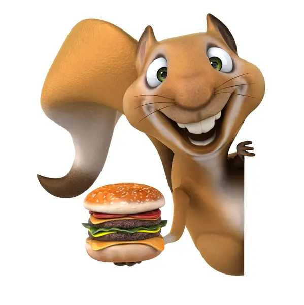 Esquilo Personagem Desenho Animado Divertido Com Hambúrguer Imagem De Stock