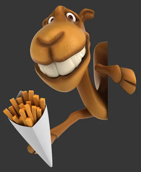 Diversão Personagem Desenho Animado Camelo Com Batatas Fritas Imagem De Stock