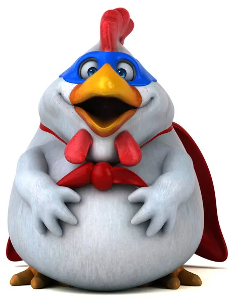 鶏のスーパーヒーローキャラクターの楽しい3D漫画イラスト ストック画像