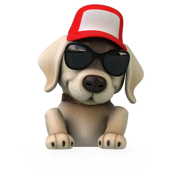 带太阳镜的有趣3D卡通白色拉布拉多猎犬 免版税图库照片