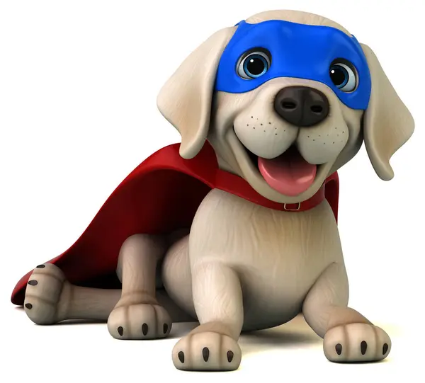 Kul Tecknad Super Vit Labrador Retriever Super Hjälte Stockbild