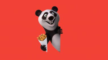 Eğlenceli 3 boyutlu çizgi film karakteri panda patates kızartması - 3 boyutlu animasyon  