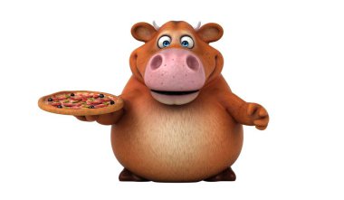 Pizza resimli eğlenceli 3 boyutlu çizgi film ineği.