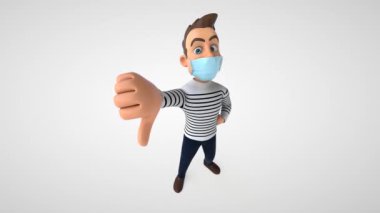 Eğlenceli 3D karikatür sıradan karakter maskeli, başparmağı aşağıda. 
