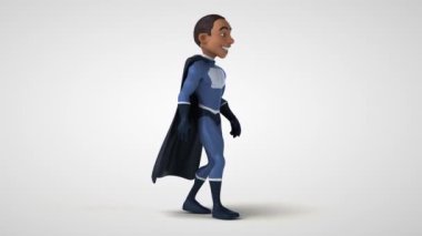 Çizgi film karakteri süper kahraman yürüyüşünün 3 boyutlu eğlenceli animasyonu 