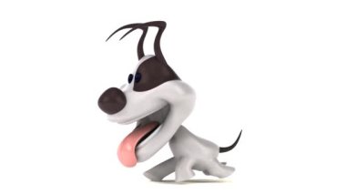 İzole edilmiş arka planda çalışan eğlenceli üç boyutlu çizgi film köpeği 