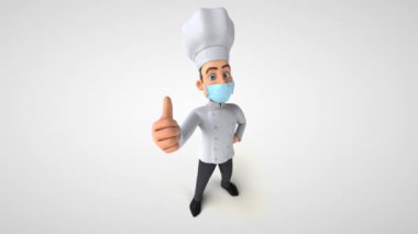  Üç boyutlu çizgi film karakteri şefi, yüz maskesi takmış, başparmağı yukarıda. 