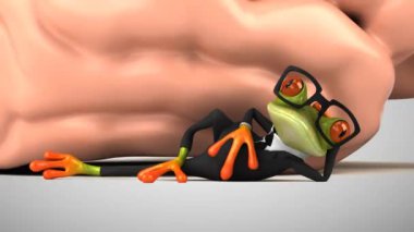 Beynin yanında üç boyutlu yeşil kurbağa.