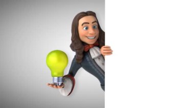 Tarihsel kostümlü, ampullü bir çizgi film karakterinin 3 boyutlu eğlenceli animasyonu. 