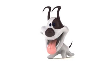İzole edilmiş arka planda atlayan 3 boyutlu eğlenceli çizgi film köpeği. 