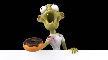 Fun 3D cartoon zombie with donut  illustration clipart