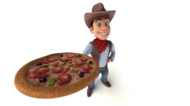 Pizza ile eğlenceli çizgi film karakteri - 3 boyutlu animasyon 