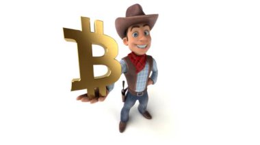 Bitcoin 'li komik çizgi film karakteri kovboy - 3 boyutlu animasyon 
