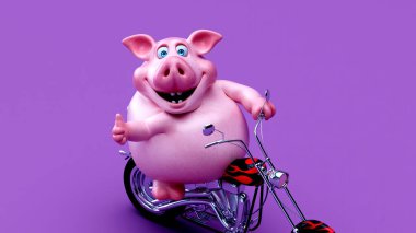 Motosikletli bir domuzun 3 boyutlu komik çizimi