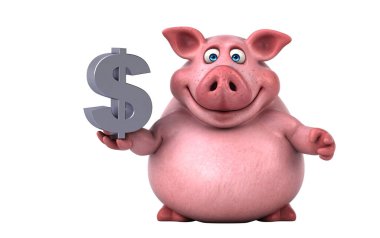 Dolar resimli eğlenceli 3D çizgi film domuzu.