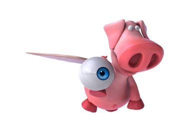 Eğlenceli 3 boyutlu çizgi film domuz gözü ile uçuyor. 