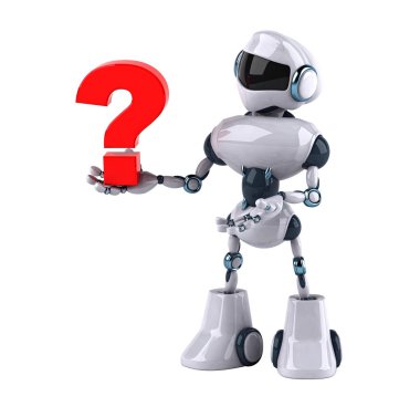 Soru illüstrasyonlu 3 boyutlu eğlenceli robot.