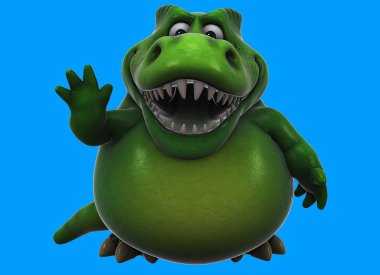 Eğlenceli 3D karikatür dinozorunun selamı var.