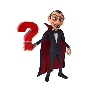 Soru resimli 3 boyutlu eğlenceli karikatür vampiri.