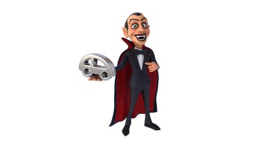 Araba ikonu resimli eğlenceli 3D karikatür vampiri.