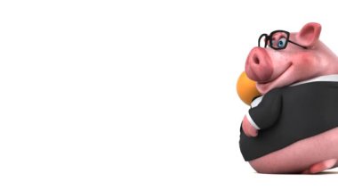 Komik domuz turuncu - 3d animasyon holding 