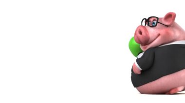 Komik domuz elma - 3d animasyon holding 