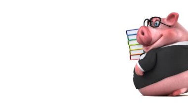 -3d animasyon komik domuz tutan kitaplar 