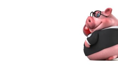 Komik domuz kan damla - 3d animasyon holding 
