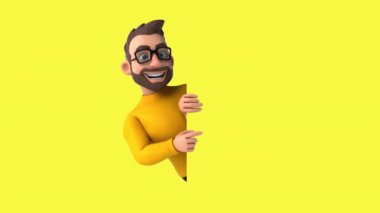 Eğlenceli 3 boyutlu karikatür. Kartlı sıradan bir erkek karakteri. 