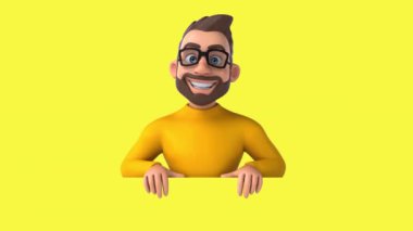 Eğlenceli 3 boyutlu karikatür. Kartlı sıradan bir erkek karakteri. 