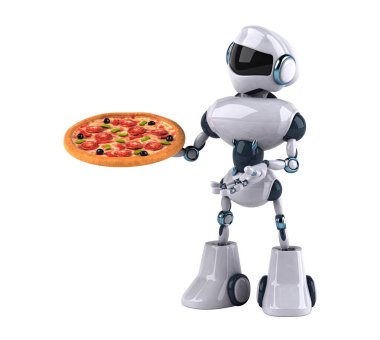 Pizza illüstrasyonlu 3 boyutlu eğlenceli robot.