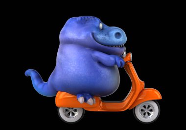 Fun 3D cartoon dinosaur on scooter clipart