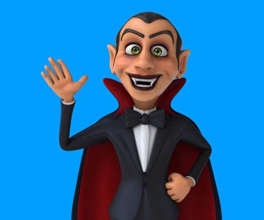 Eğlenceli 3D karikatür vampiri merhaba diyor.