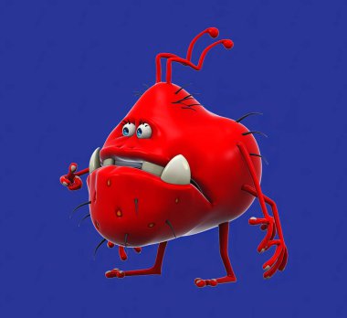 Eğlenceli 3D çizgi film virüsü karakteri 