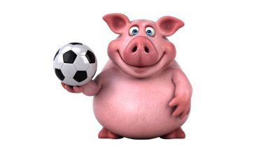 3 boyutlu komik çizgi film domuz, top resimli.