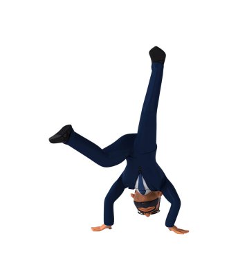 Hintli bir iş adamının dans edişinin 3 boyutlu eğlenceli çizimi 