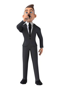 Eğlenceli 3D karikatür işadamı şarap içiyor. 