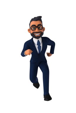 Fun 3D cartoon illustration of an indian businessman  running 